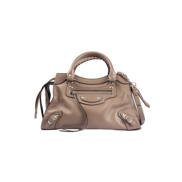 BALENCIAGA Beige Leather Logo Patch Neo Classic City Small Tote Bag - Picture 1 of 6